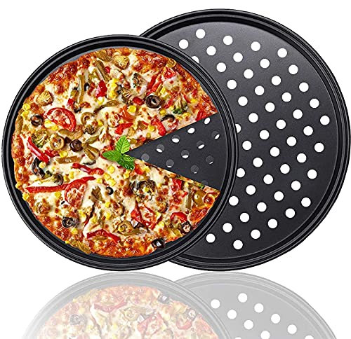 Set 2 Teglie per Pizza Rotonde Teglia per Pizza con Fori Teglia Antiaderente Bucata per Pizza Cottura Uniforme per Famiglie Ristoranti Panifici Scuole Cucina Pizza Pane ( 11 pollici,12 pollici)