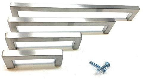 SRB 6 x Möbelgriffe Stangengriff Küchengriffe Schrank Griffe Griff ECHT EDELSTAHL Höhe: 32 mm 10x10 gebürstet mit Schrauben nach Auswahl (Lochabstand 128)