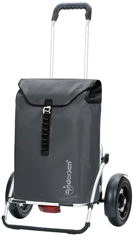 ANDERSEN Einkaufstrolley - Royal Sh. Plus Ortlieb anthrazit | Fahrradanhänger, Luftbereifung, aus Alu, bis 50 kg - Tasche verschweißt, wasserdicht, Innenfach, 49 L