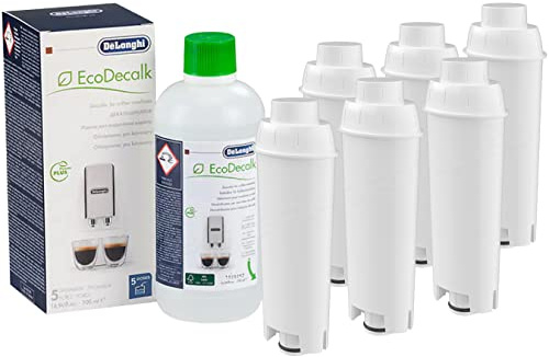 6-pack Wasserfilter ersetzt DLSC002 Filterpatrone SER3017 Filterpatronen 5513292811 kompatibel mit Magnifica Caffe Cappuccino ECAM ETAM EPAM ESAM BCO EC inkl. DeLonghi EcoDecalk 500ml