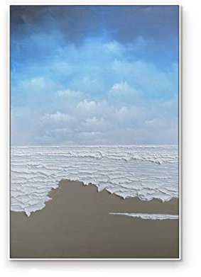 LCDIUDIU Handgemalte Acrylbilder, Blauer Himmel Weiß Dicke Textur Meer Wellen Strand Landschaft Abstrakt Modern Handgemalte Ölgemälde Auf Leinwand Für Familienwand Wohnzimmer Esszimmer Hom