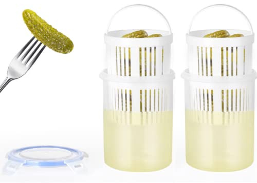 UIYIHIF 2 tarros de pepinillos y aceitunas con colador, hermético, separador de jugo de Kimchi a prueba de fugas, contenedor de aceitunas y encurtidos para almacenamiento de chucrut jalapeños