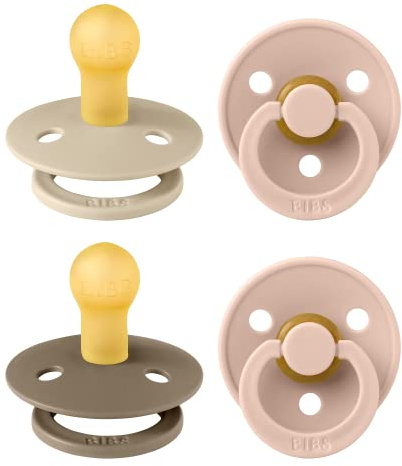 BIBS Colour Schnuller 4er-Pack, BPA-frei, Kirschform Nippel. Naturkautschuk/Latex, Hergestellt in Dänemark. 0-6 Monate (4er Pack), Baby Blush Colours