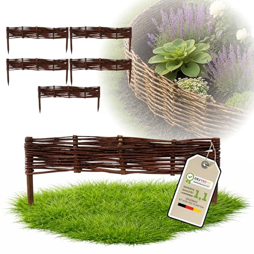 Floranica Staket av vide Rabattkant till trädgård gräsmatta Trä Stolpe Alträ Gräskant 5 stycken höjd: 10cm längd: 60cm