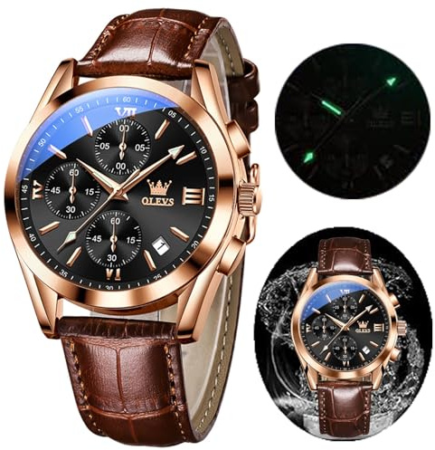 OLEVS Herren Chronograph Quarz Uhren, Leuchtende Uhren für Herren, Mode, Freizeit, Kleid