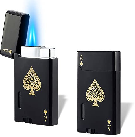 Yeuligo 2 Pack Double Flame Torch Lighter, Classic Pocket Ace Lighters with Visible Window, Adjustable Jet Torch, Refillable Without Butane (Ace Black)