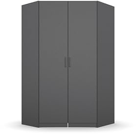 Rauch Möbel Allrounder, Eckschrank, Farbe Grau metallic, Breite 117 cm | Eckkleiderschrank, 2-türig, Zubehör Basic, für Schlafzimmer, Kinderzimmer, Hauswirtschaftsraum, Garderobe, Flur
