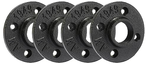 1 Heavy Duty Black Floor Flange, Home TZH 4 Pack Malleable iron Pipe Flange for Industrial vintage style, Flanges with Threaded Hole for DIY Project/Furniture/Shelving Decoration(1, 4)