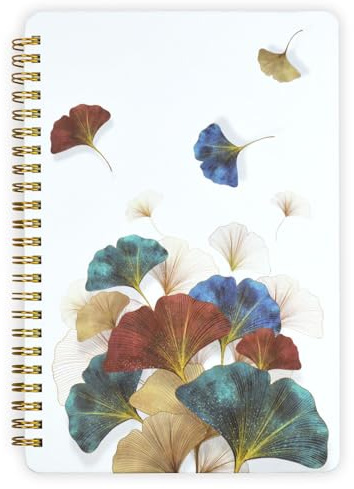 Mlife Notizbuch A5 Liniert Spiralbindung,160Seiten,100 g/m²Journals,8.5 X 6 Notizblock Ringbuch,Notizbücher mit Taschen,Elastisch für Tagebuch für Erwachsene&Bullet Journal(Ginkgo)