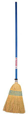 Red Gorilla Traditional Standard Corn Broom in Blue with Natural Straw Bristles Outdoor or Indoor Sweeping Brush for Yard Stable Garden Wooden Handle 1.5m