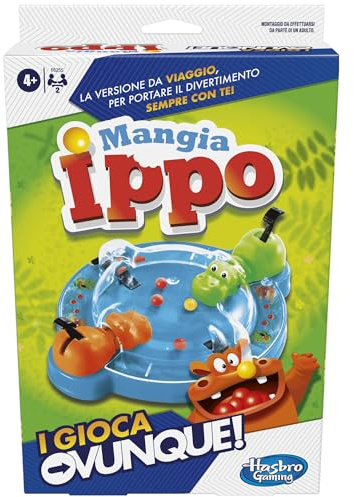 Hasbro Gaming Mangia Ippo, I Gioca Ovunque, Gioco Portatile, per Bambini e Bambine dai 4 Anni in Su, Giocattolo Compatto per 2 Giocatori, Include 2 Ippopotami Affamati