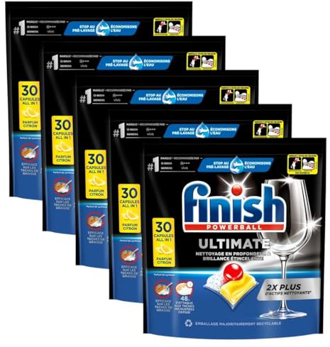 Finish Ultimate Spülmaschinen-Kapseln, Zitrone, 5 Packungen à 30 Kapseln