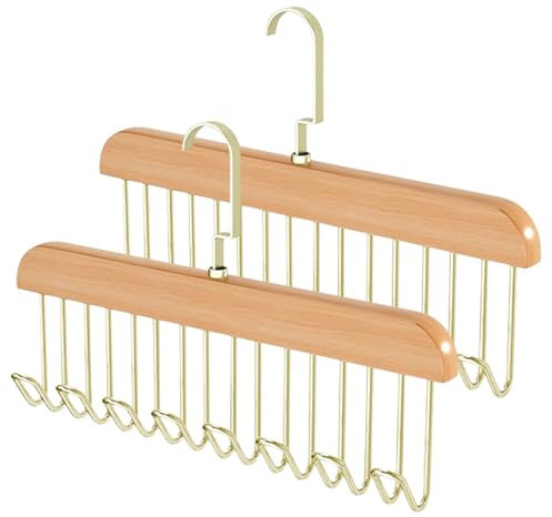 Greyoe Krawattenhalter Pack of 2, Gürtelhalter Kleiderschrank, Schalbügel, Hanging Bag Rack Multifunktionale Gürtel Krawatte Sling Hook Organizer für Krawatten, Schals, Tücher, Natur - Goldhaken