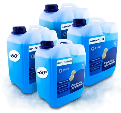 BAUER BLUE Scheibenfrostschutz ULTRA Konzentrat 4x5L -60°C, Citrusduft, Hohe Enteiser + Reinigungskraft bis -60 Grad, Effektiver Frostschutz für Auto im Winter, AntiFrost + KlarSicht (20L)