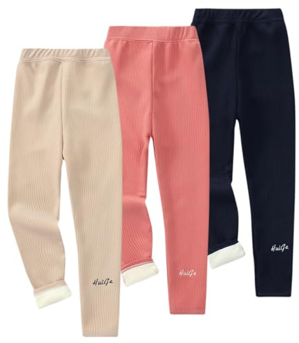 AOOPOO Lot de 3 Legging Chaud Polaire Hiver pour Filles Pantalon Thermique Épaissie en Coton Jeggings Doublés en Polaire Leggings Thermiques Couleur Unie pour Bébé Enfant Filles 1-8 Ans