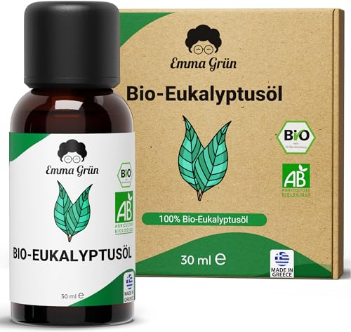 Emma Grün® Bio Eukalyptusöl 30ml – Lebensmittelqualität für Speisen & Aroma | Eucalyptus globulus aus Griechenland, naturrein & hochdosiert – schonend dampfdestilliert für intensive, frische Aromatik pur