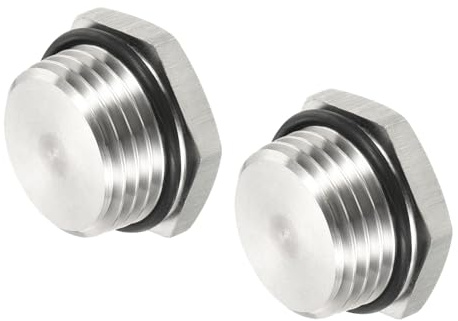 M METERXITY 2 Paquete de Enchufe Macho - Cabeza Hexagonal de Rosca, Conector de Tubería Sólida con Anillo de Goma Sellante, Inoxible, Aplicable a Tuberías de Agua (1/2 Npt, Tono Plateado)