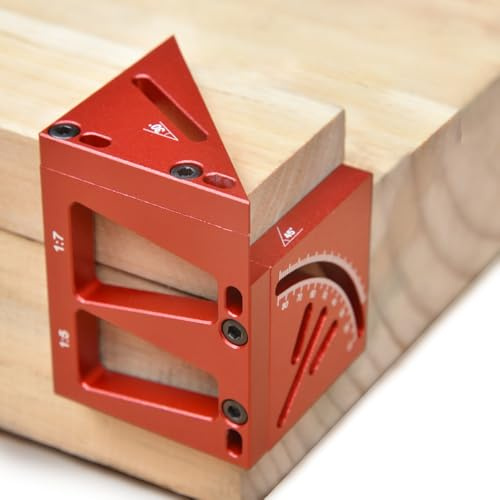Uadme 3D Multi Angle Measuring Ruler, 45/90 Degree Aluminum Alloy Woodworking Square Protractor, Miter Triangle Rulers High Precision Layout Measuring Tool, for Engineer Carpenter(Red)