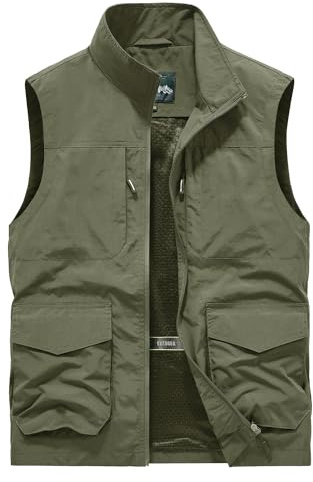 Btmpmcs Chaleco de Pesca para Hombre Reportero al Aire Libre Chalecos Multibolsillos casual transpirable Chaleco sin Mangas Acampa fotografía Chaqueta Viajes Deportes Chalecos
