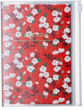 MARK'S 2024/2025 Taschenkalender A6 vertikal, Flower Pattern, Red: Von September 2024 bis Dezember 2025