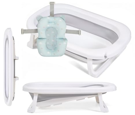 MS Flex + coussin réducteur – Baignoire pliable pour bébé avec pieds et coussin réducteur adaptable – Facile à ranger – Portable pour la maison ou en voyage