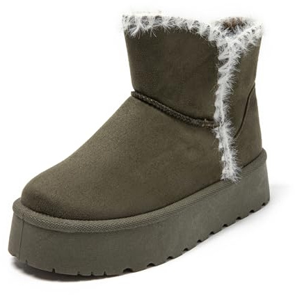 JOMIX Stivali Donna Invernali Bassi Stivaletti Ragazze Imbottiti con Pelliccia Sintetica Calde Comode da Neve MD9764-10 Verde, 38