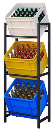 eSituro 3 Ebenen Getränkekistenregal, Getränkeregal für 4-6 Kisten, stabil Kistenregal platzsparend, Getränkekistenhalter aus Metall, mit Fußpads Neigungswinkel, rostfrei, Schwarz