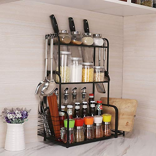 QZQJUILU Kitchen Shelves 3-layer Tree Kitchen Spice Rack Storage Structure Stainless Steel Bathroom Countertops Spices Bottle Rack Holder Kitchen Storage Racks Cruet Jar Holder