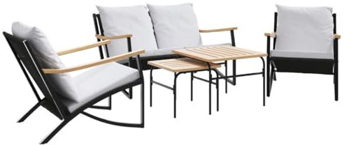 vidaXL 5-tlg. Balkonmöbel-Set mit Kissen Schwarz Stahl, Möbel Balkon, Gartentisch und Sessel, Garten Lounge Set, Gartenmöbel Set