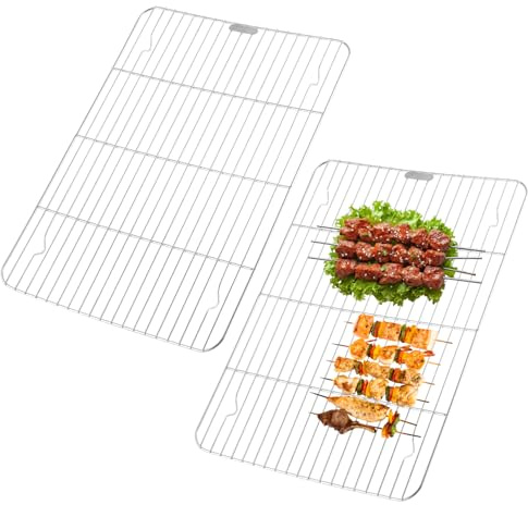 QWORK Rejilla de acero inoxidable 304 para cocinar, paquete de 2 rejillas de refrigeración de 17 x 12 pulgadas