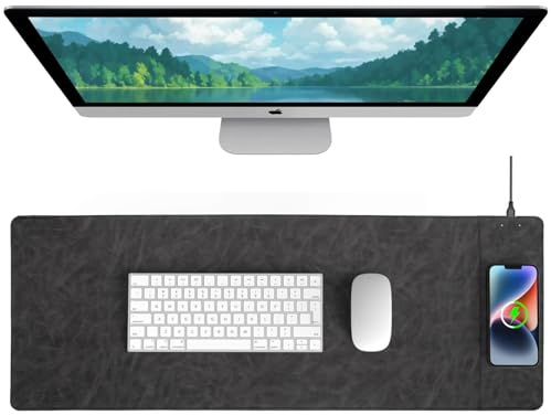 Hi-HONX Magnetisches Wireless Charging Schreibtischmatte, 80x30 cm, Grau, Kunstleder, Drahtlos Aufladung, Schreibtischmatte