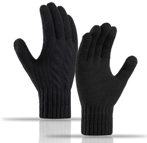 Guanti invernali touch screen – Guanti termici da donna in maglia ispessita, guanti morbidi e caldi per ragazze, per sci, ciclismo, corsa, regali UK (nero)