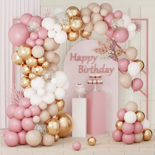Wayfun Blush Pink Balloon Arch Kit, 103pc Retro Nude Rose Gold Balloons for Girl Women Birthday Decorations Baby Shower Wedding Bridal
