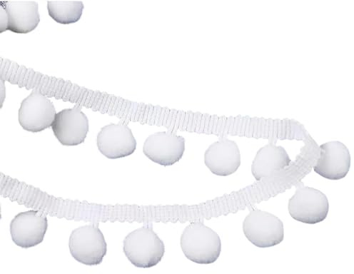 KUBDPQOR 20 Meter Pompom-Dekoration – Weißer Faden mit Fransenborte & Bommelborte für DIY-Kunsthandwerk & Heimdekoration