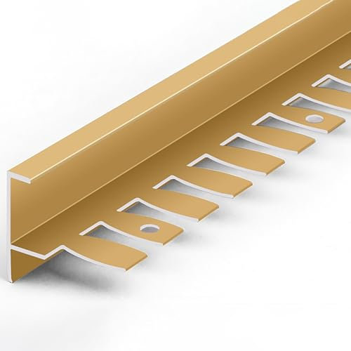 Raouoae Aluminium-Fliesenprofil 90 cm* 3 Stück Biegbares F-förmiges Abschlussprofil Eloxiertes Aluminium Für Ecken Und Kantenschutz Schutz Für Wände, Böden Und Duschbereiche(Gold,XL)