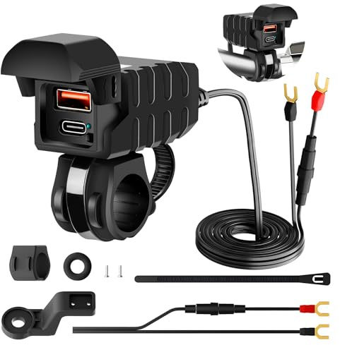 Daakro Upgraded 12V Motorrad USB ladebuchse,36W+18W Dual Fast Charging 3.0 Motorrad-Telefon-Ladegerät,mit LED-Spannungsmesser's wasserdichte Motorradsteckdose für DC12-24V Motorräder, Dreiräder