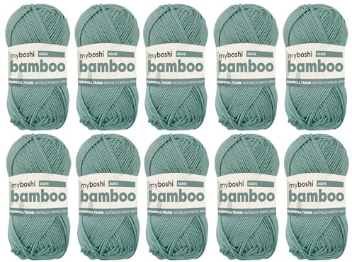 myboshi Bamboo, natürlich weiches Bambus-Baumwollgarn, zum Häkeln und Stricken, strapazierfähig, 50g, 125m, Grün (Agave), 10 Knäuel