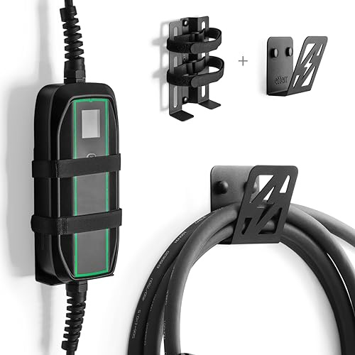 etterr Borne de recharge pour voiture électrique | 100 % acier | Fabriqué dans l'Union européenne | 17 x 10 cm | Support de charge pour voiture électrique (1, station de charge + support de câble EV)