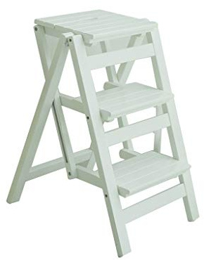 HanDpi Tritthocker Klappbarer Blumenständer, Dreistufige Leiter Schlafzimmer Bücherregal Holzhocker Bequemer Fußschemel Natürliche Haushaltsleiter/Weiß/42 X 55 X 66 cm