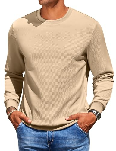 COOFANDY Felpe da Uomo Pullover A Maniche Lunghe Felpa A Girocollo Senza Cappuccio Felpe A Coste Maglione Invernale Casual Caldo Cachi M