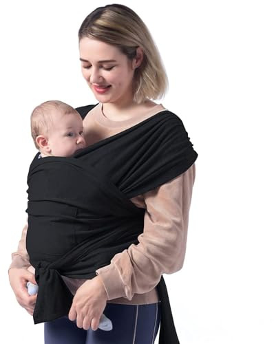 SmartPlayground-BabyCarrier Baby Tragetuch mit Rückenstütze – Atmungsaktive & Verstellbare Babytrage für Neugeborene – Bequemes Tragetuch wie T-Shirt, Einfach Anzulegen (Schwarz)