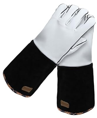 BOCOMAL Classic Welding Gloves,Grain Leather Muliti Tasks,14 Lined Leather Mig/Stick Gloves, Kevlar Stitching,White/Black