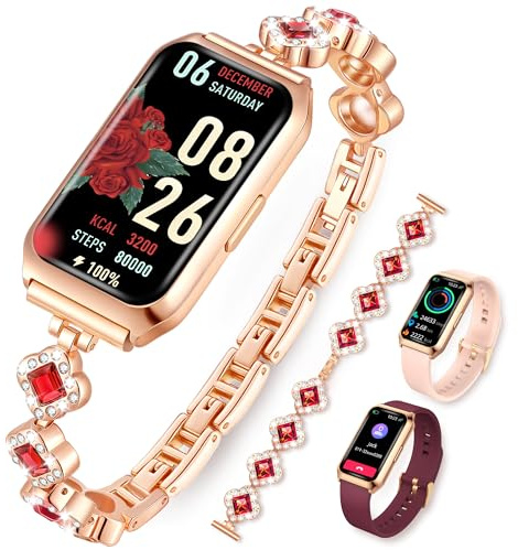 Homailida Smartwatch för Kvinnor Med Mota/Svara Samtal, 1,47 HD-skärm Vattentålig Fitness Smartklocka med Hjärtfrekvens Sömnövervakning Sportlägen Aktivitetsmätare för iOS Android (Roséguld - Rött)