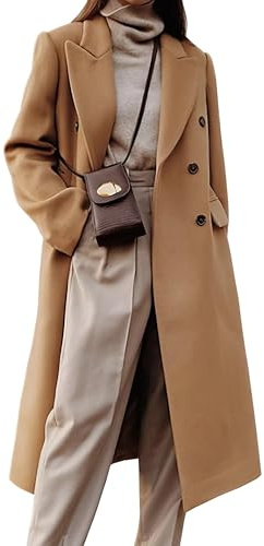 Kinghua Manteaux en laine pour femme - Automne et hiver - Caban à double boutonnage - Manteau long trench, camel, XX-Large