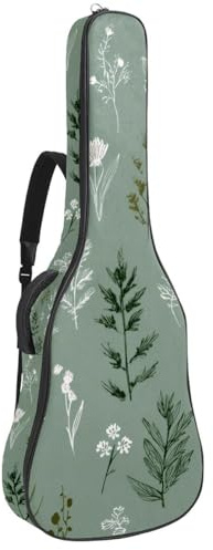 Gitarrentasche in voller Größe, 101,6 cm, 104,4 cm, 106,7 cm, Tragetasche für E-Bass, klassische Gitarre, Salbeifarbene Blätter und Zweige auf beigem Hintergrund, Mehrfarbig 04, 42.9x16.9x4.7 in