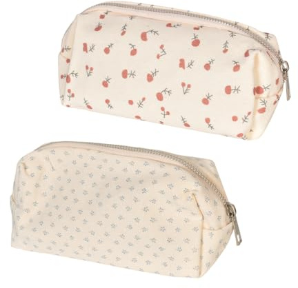 Alyxen Lot de 2 Trousse à Crayons Fleurie Grande Capacité - Design Minimaliste et Mignon pour Écolières, Étudiantes - Trousse de Rangement Scolaire et Bureau (18x8x10cm, Toile)