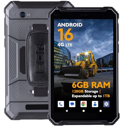 JCB Toughphone MAX T1 Rugged 8 4G Tablet Phone, Android 16, 32MP Rear + 8MP Front Camera, 12,000mAh Battery, 6GB RAM 128GB (Up to 1TB), Dual SIM LTE, IP68 Waterproof, MIL-STD-810H Industrial Tablet