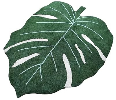 Paryou Tappeto a Forma di Foglia di Monstera, Verde, 60x90 cm, Antiscivolo, Morbido per Bagno e Decorazioni