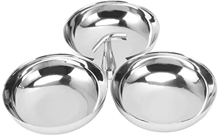 Domary Assiette à Collation en Acier Inoxydable 304, Bol à Fruits 3 en 1 Durable pour la Cuisine Domicile et le Camping 20x3cm (Style 1)