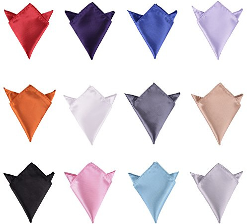 I-MART 12 Pack Pocket Squares for Men, Solid Color Satin Handkerchiefs for Wedding, Business, Formal Events and Suit Accessories, 8.5 x 8.5 Inch